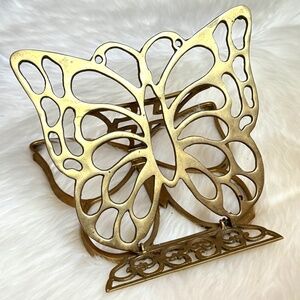 Vintage 70s Brass Butterfly Decor Adjustable Bookstand, Display Easel Wedding